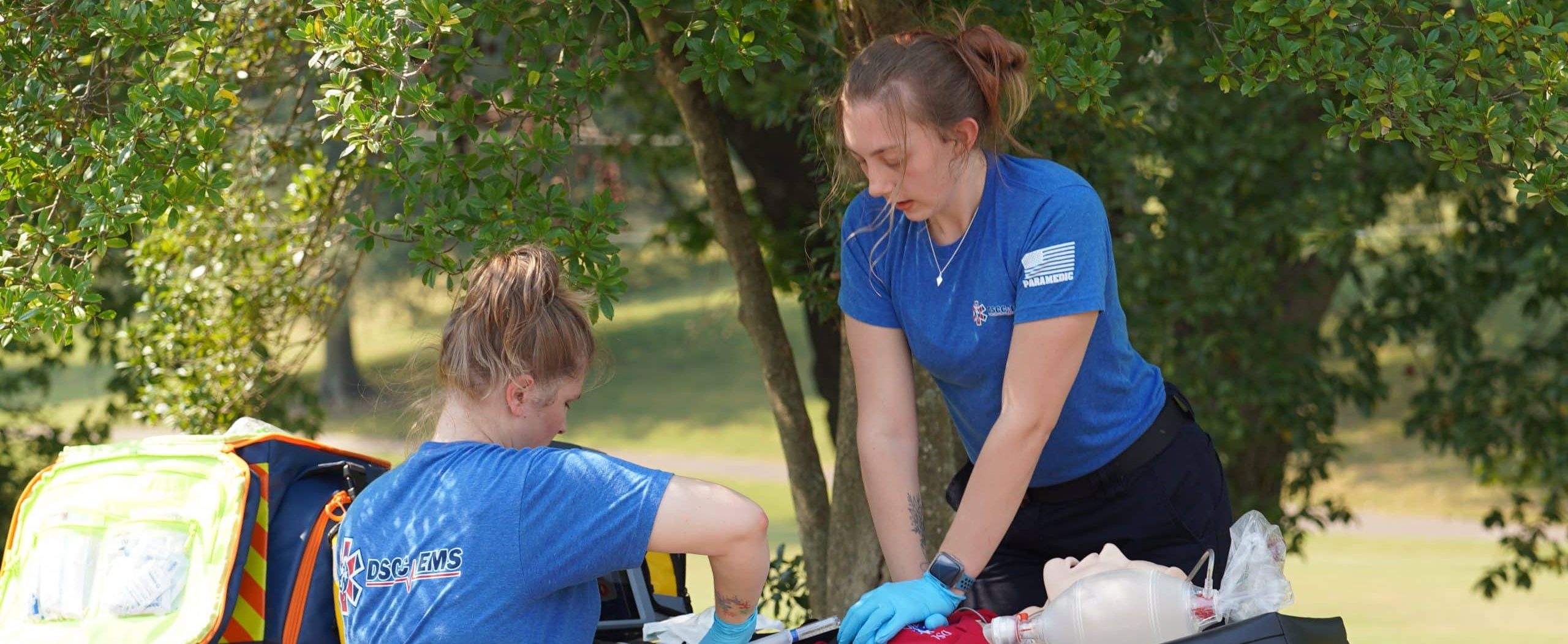 EMS students during mock mass casualty event.